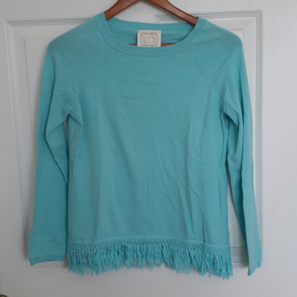 Blue fringed sweater